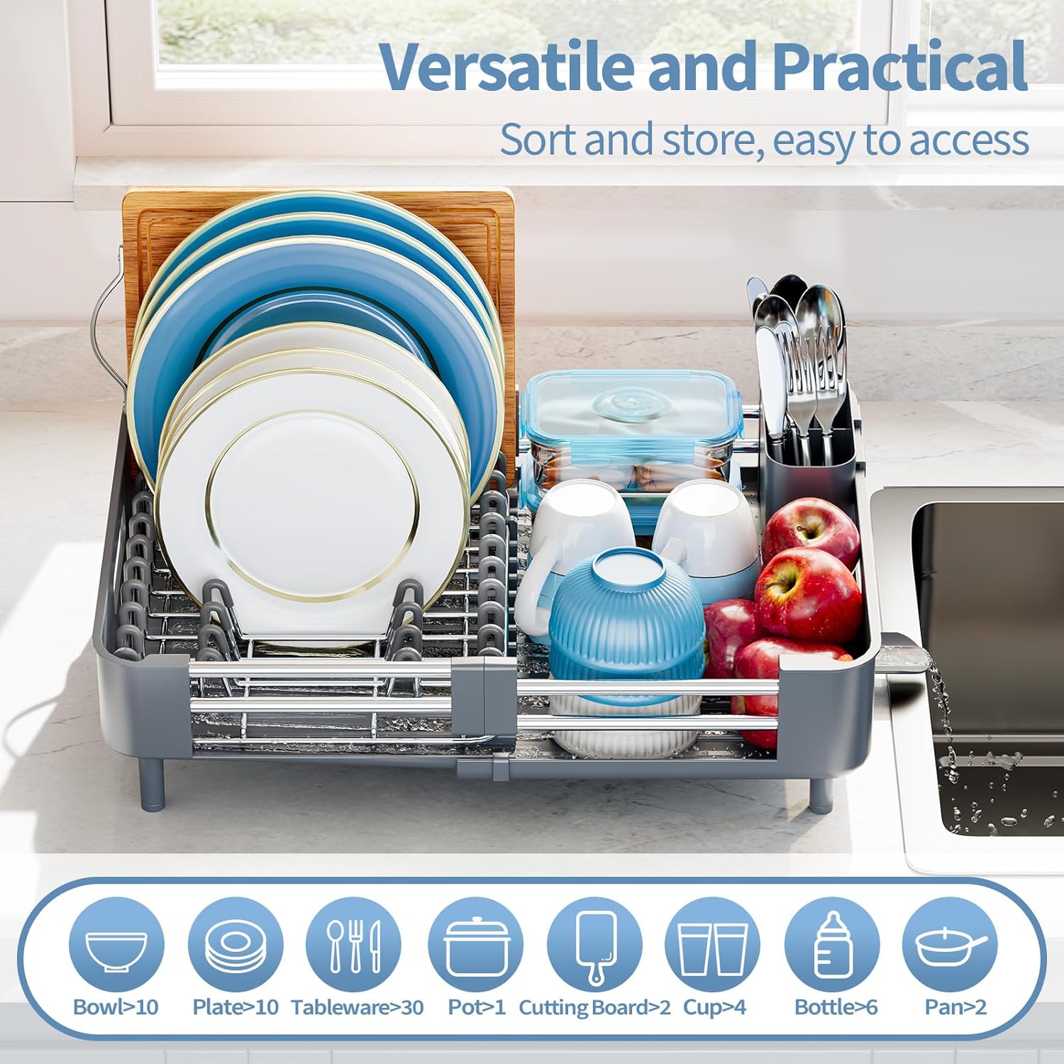 Dish Racks for Kitchen Counter, Dish Drying Rack - Stainless Steel Dish Drainer, Sink Drying Rack