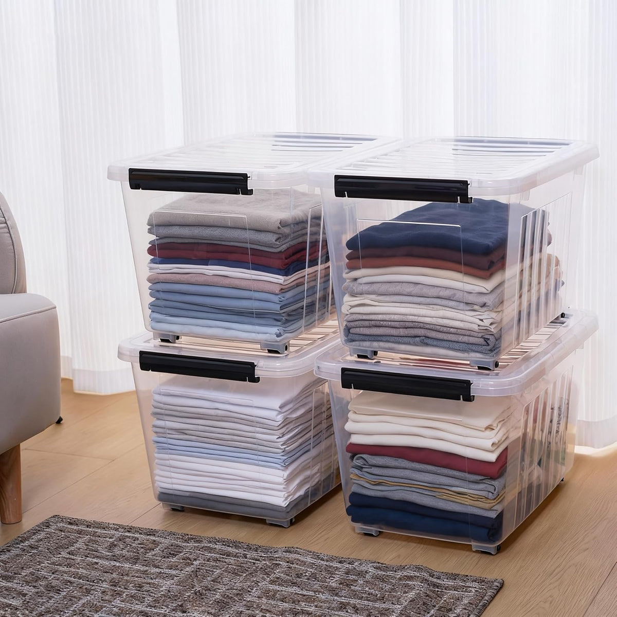 Citylife 54 QT Clear Plastic Storage Bins with Lids Stackable and Nestable Storage Boxes with Lids