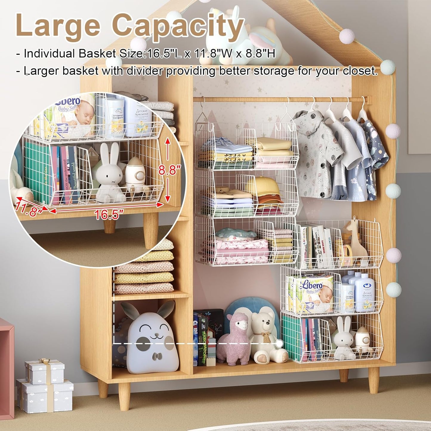 3 Tier Extra Large Closet Hanging Shelves with Divider, 16.5"L x 11.8"W x 33.6"H Closets Organizers