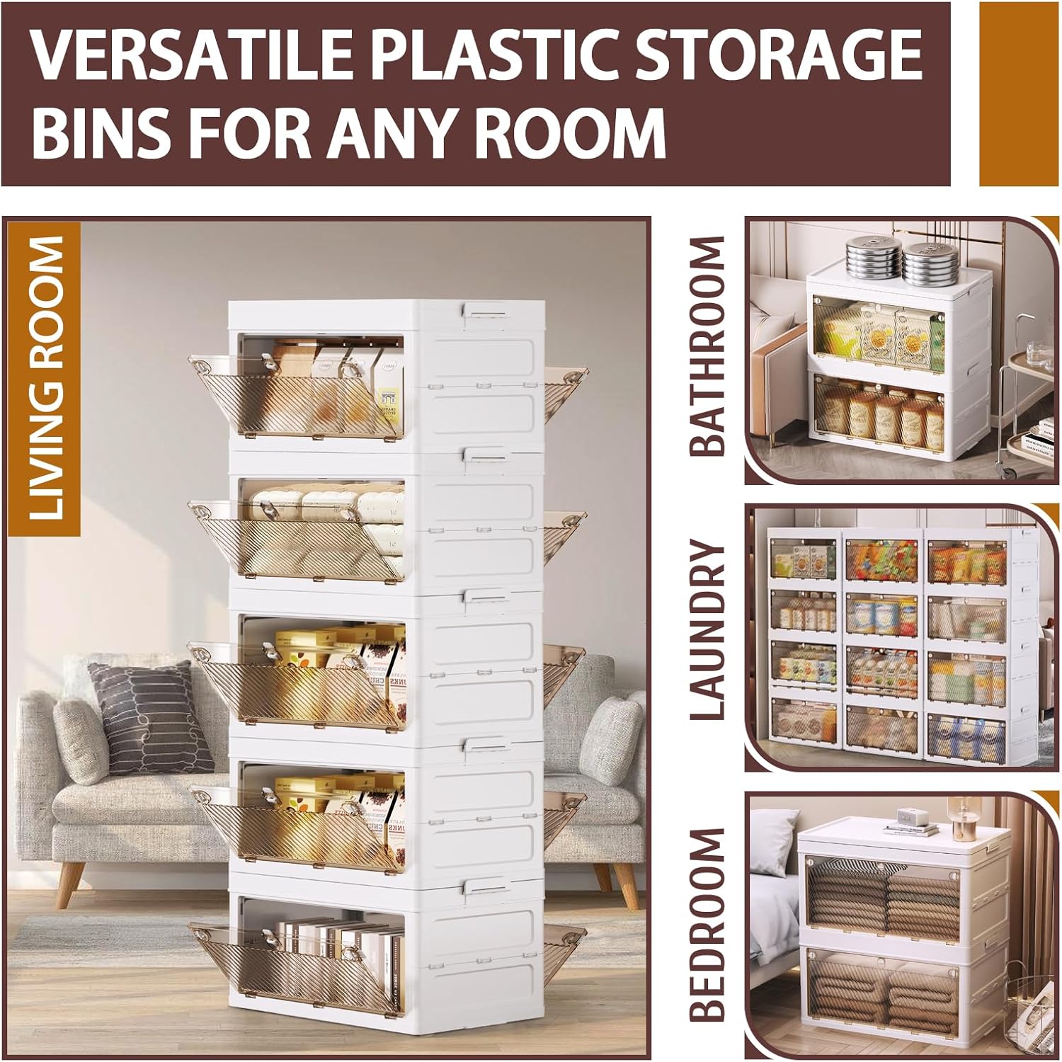 QudraKast 5-Tier Stackable Plastic Storage Bins - 23QT Stackable Storage Bins - Closet Organization
