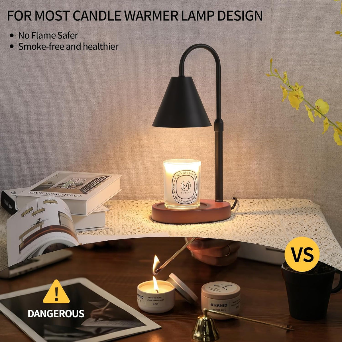Black Candle Warmer Lamp with Timer and Dimmer,Mother's Day/Birthday/Christmas Gifts for