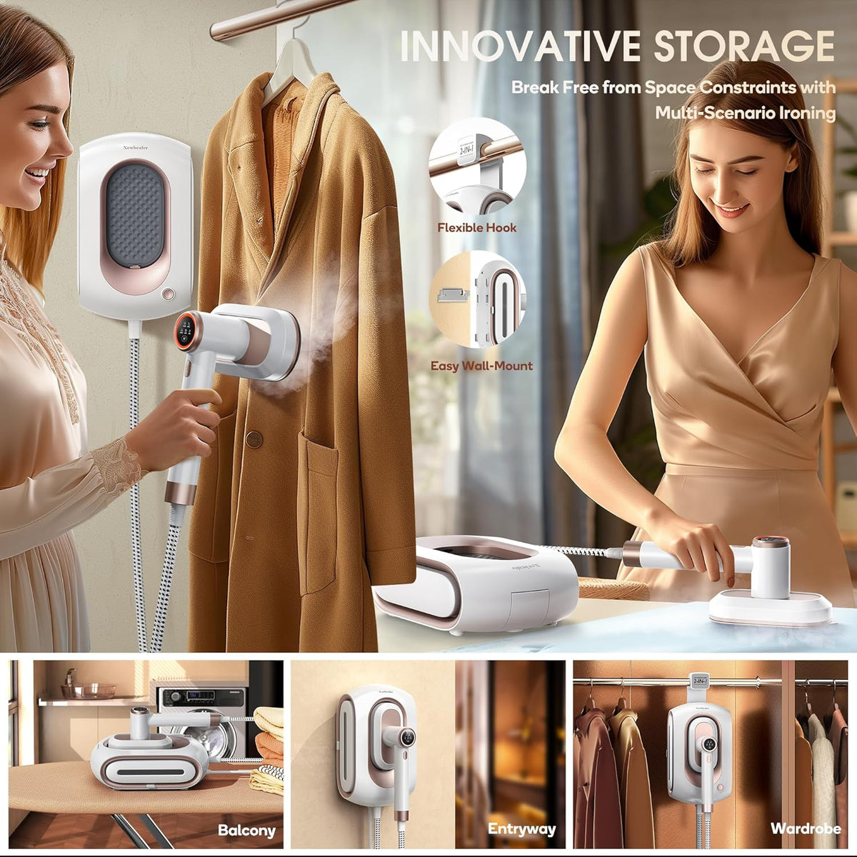 Newbealer 2In1 Pro Steam Station Iron, 1550W Turbocharged Steam for Clothes, 3-Level Steam & Dry