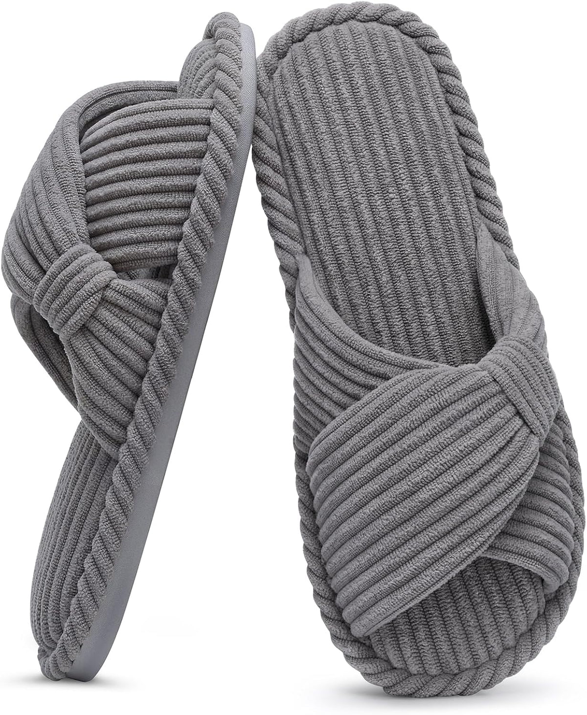 Evshine Summer House Slippers for Women Corduroy Cross Bow Indoor Slippers Open Toe Slip On Bedroom