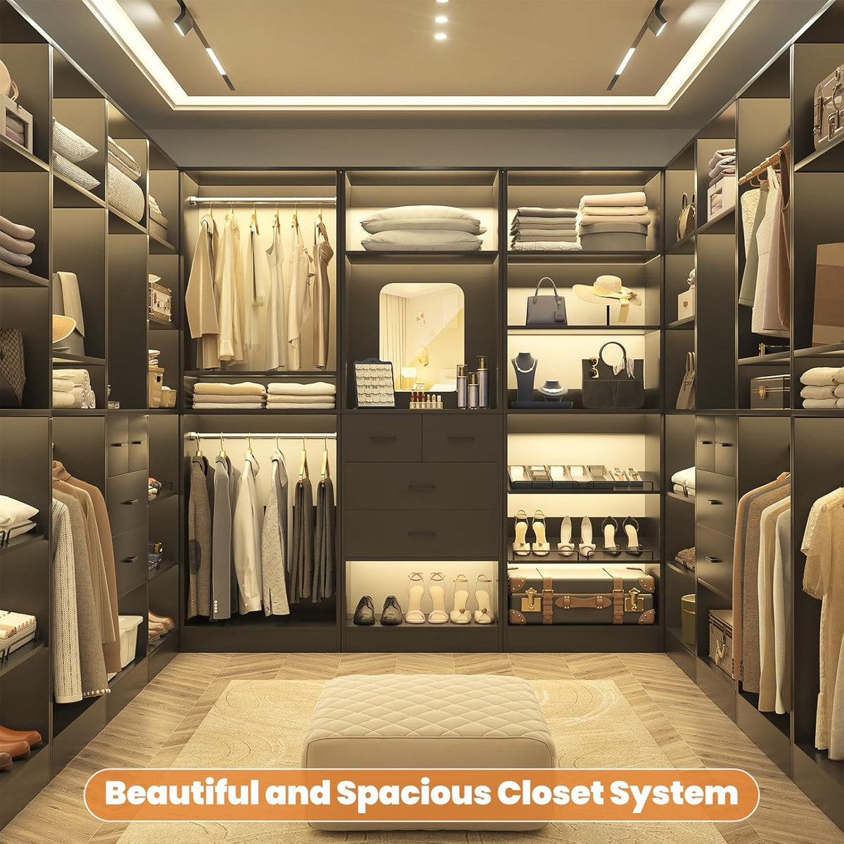 Unikito Freestanding Closet System, 25” Closet Organizer Wardrobe with Hanging Rod & Shelves