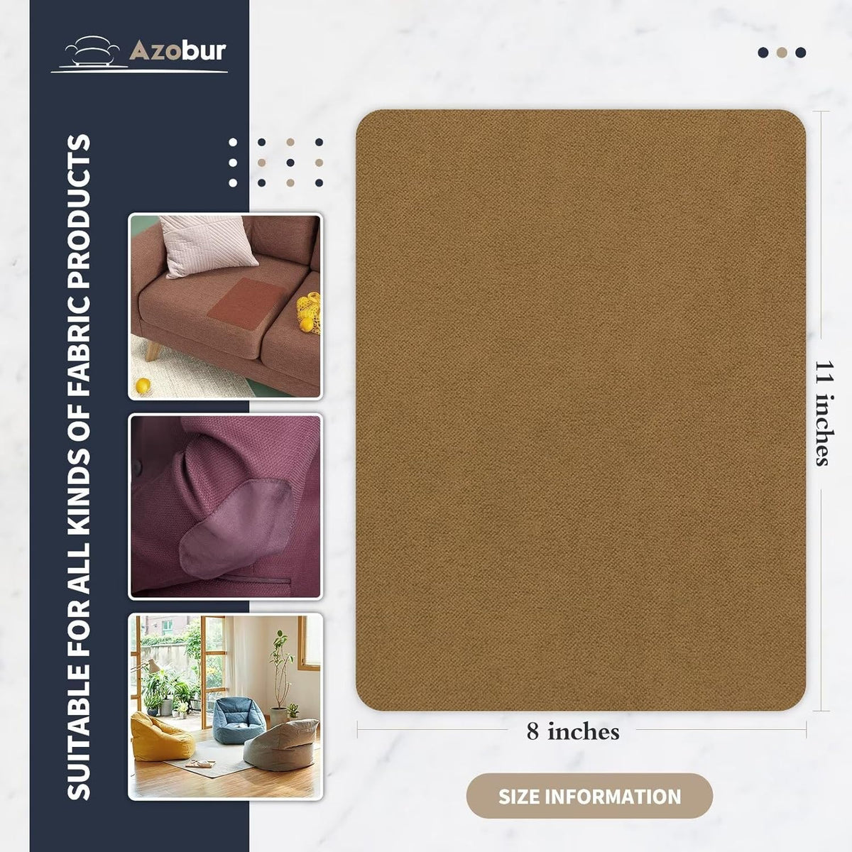 Azobur Velvet Patch,Self-Adhesive Rectangular Flannel Fabric Patch,Multicolor Available Anti