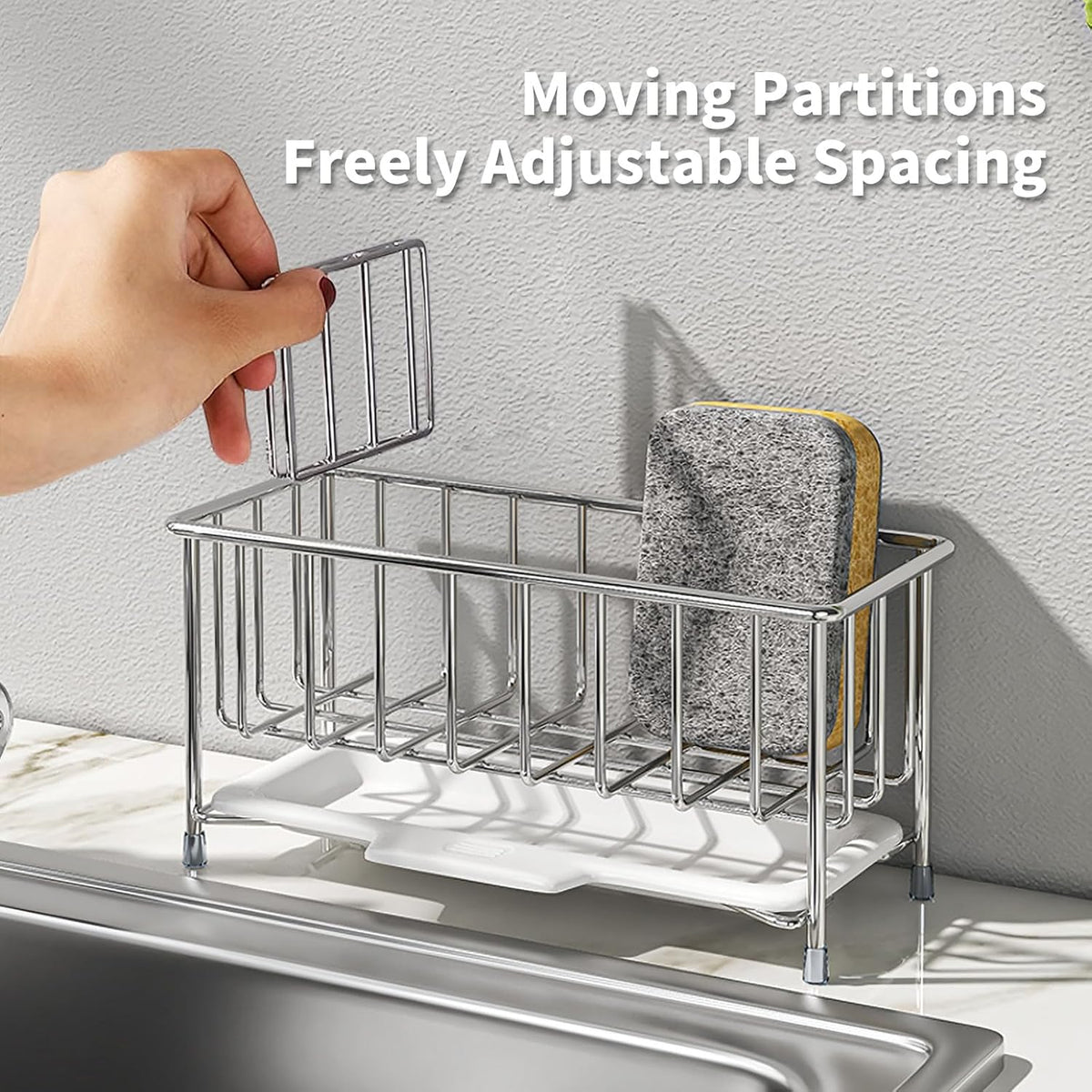 Kitchen Sink Sponge Holder, 304 Stainless Steel Soap Dispenser Caddy Organize, Kitchen Sink Brush