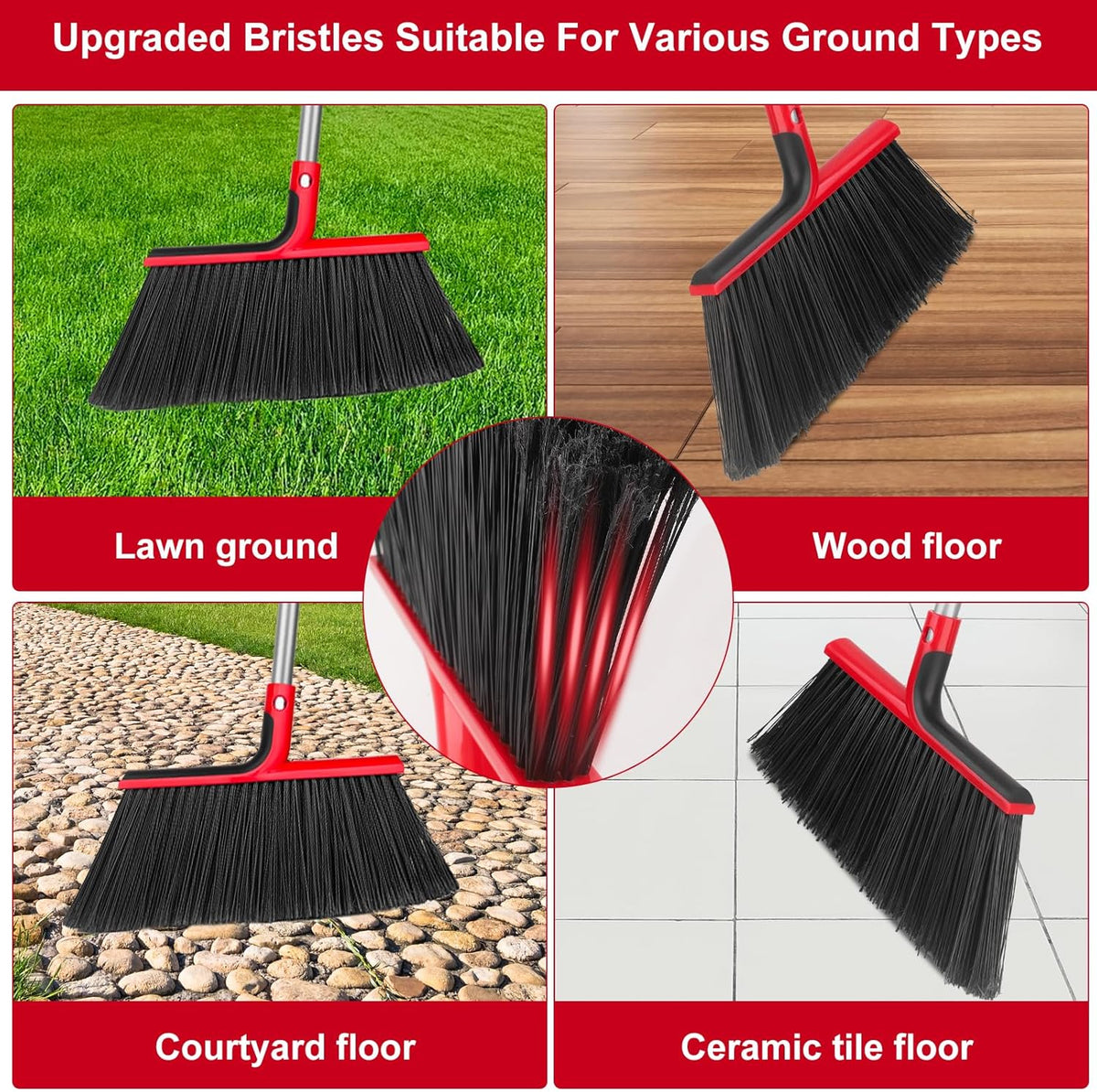 Angle Broom with 58″ Long Handle – 14″ Wide Stiff Bristles for Indoor & Outdoor Sweeping, Garage