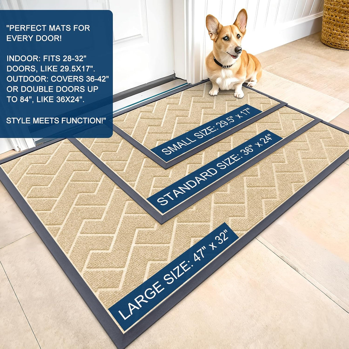 OLANLY Front Door Mat Indoor Outdoor Entrance, Waterproof All-Season, All-Weather Doormat, Sturdy