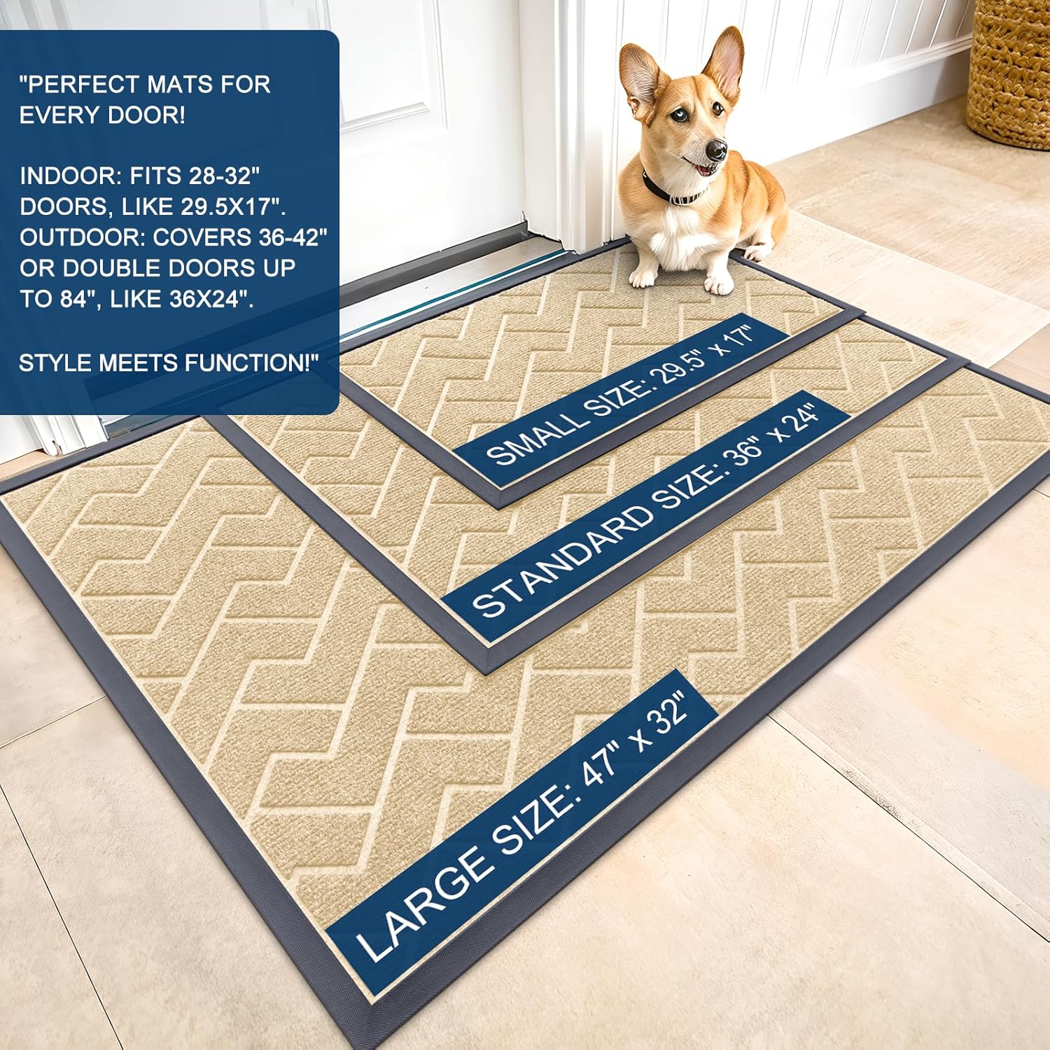 OLANLY Front Door Mat Indoor Outdoor Entrance, Waterproof All-Season, All-Weather Doormat, Sturdy