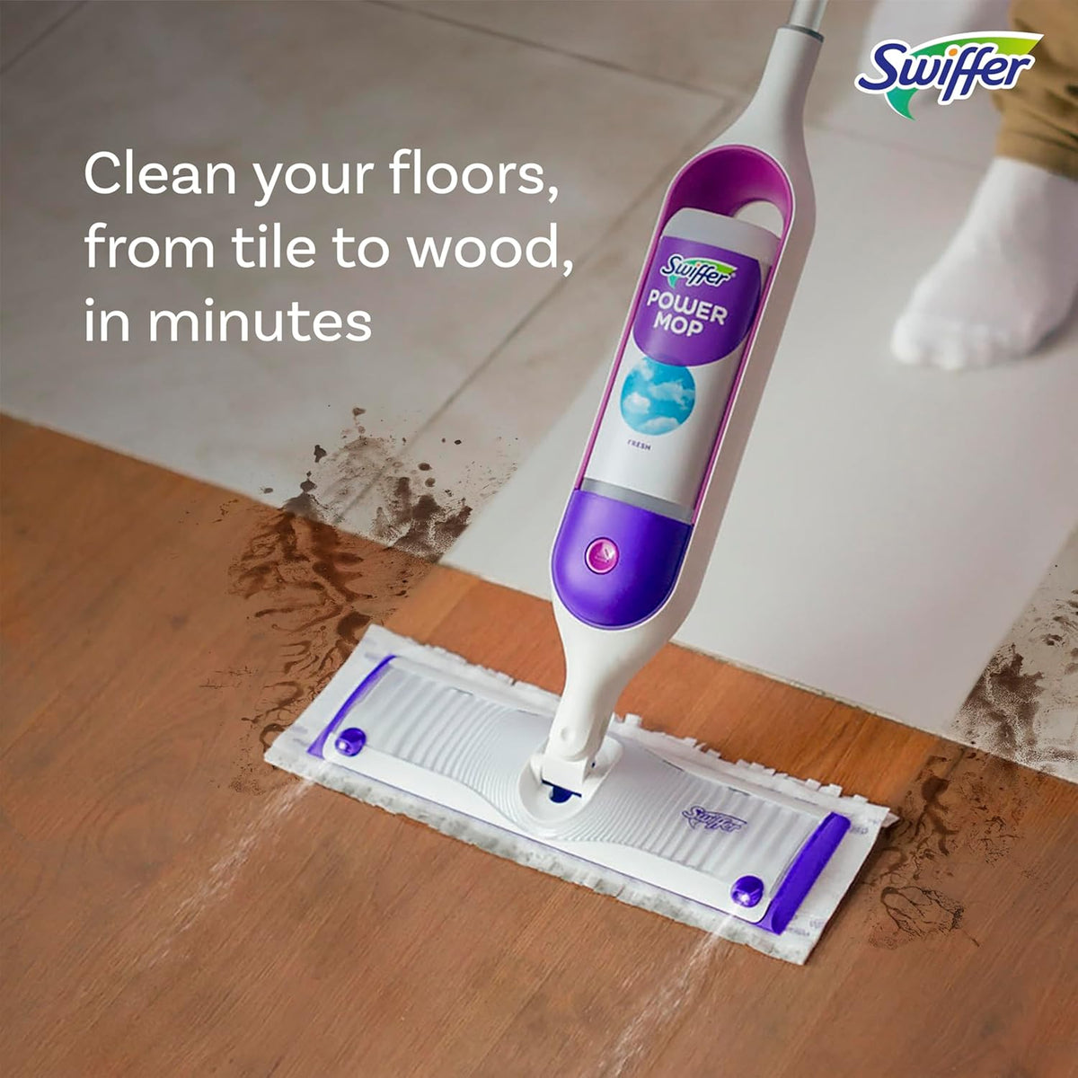 Swiffer PowerMop Multi-Surface Mop Kit for Floor Cleaning, Includes PowerMop, 2 Mopping Pad