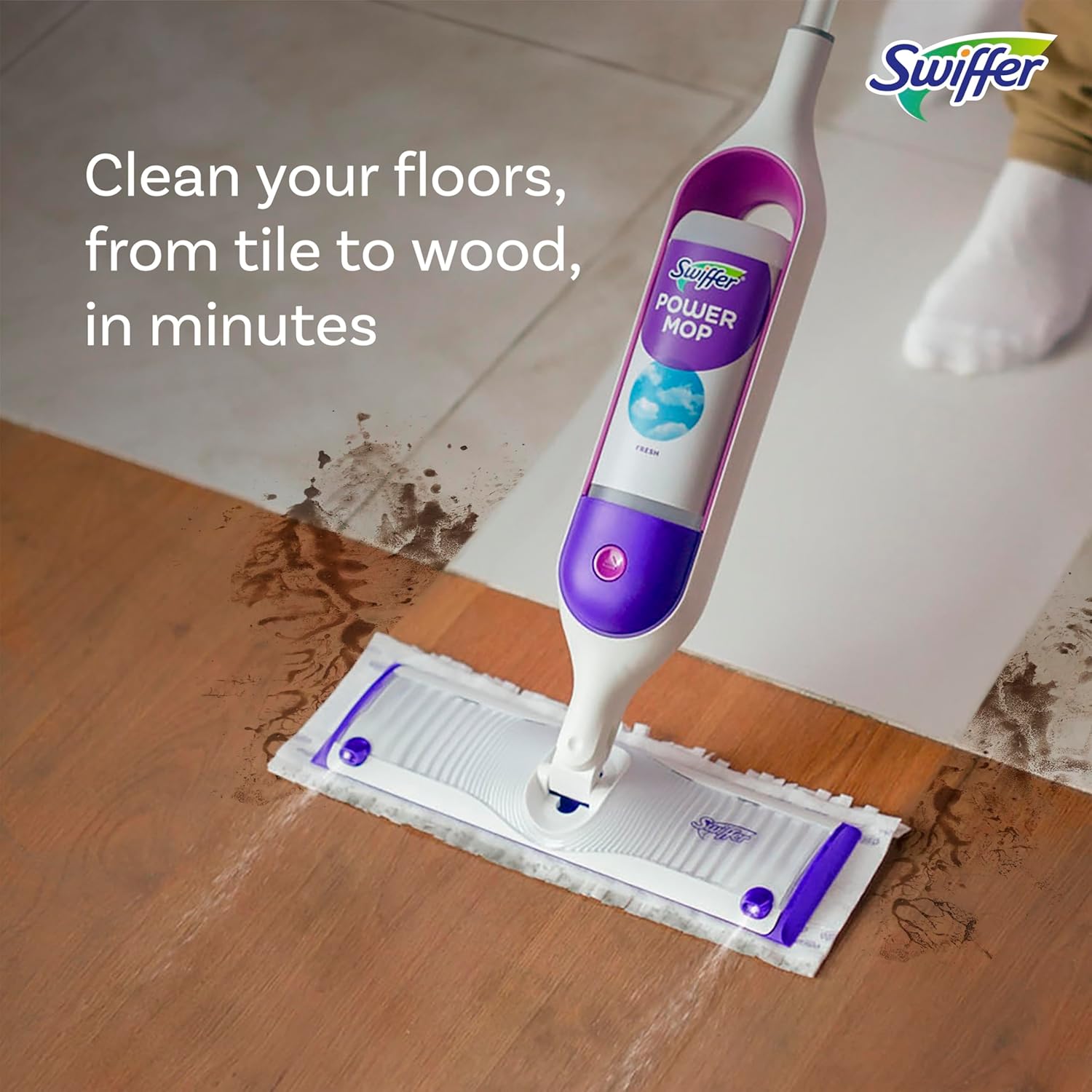 Swiffer PowerMop Multi-Surface Mop Kit for Floor Cleaning, Includes PowerMop, 2 Mopping Pad
