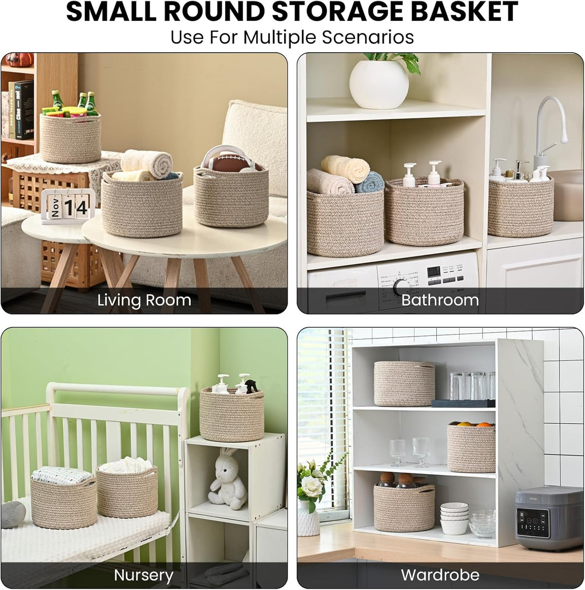 Small Storage Baskets for Organizing, Organizer Baskets for Shelves, Small Woven Basket for