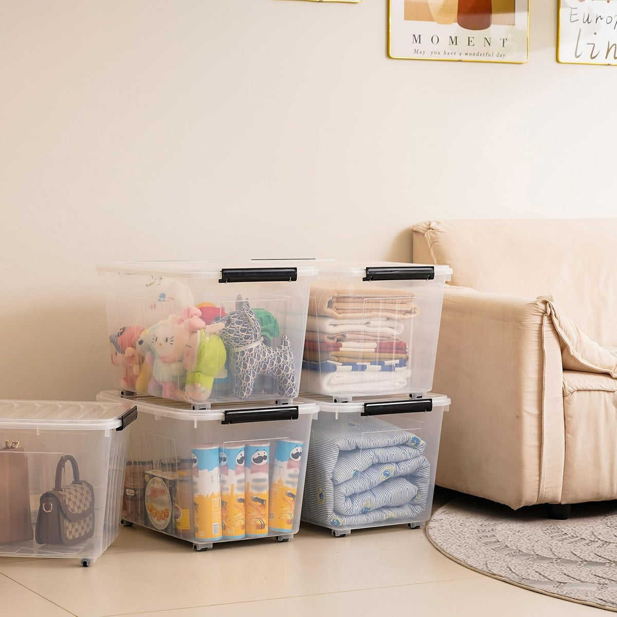 Citylife 82 QT Clear Plastic Storage Bins with Lids Stackable and Nestable Storage Boxes with Lids