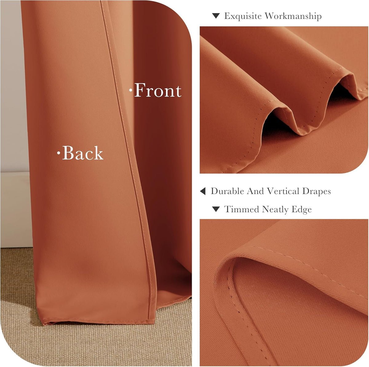 PONY DANCE Burnt Orange Short Blackout Curtains 36 inch Length for Kitchen, Privacy Small Black Out