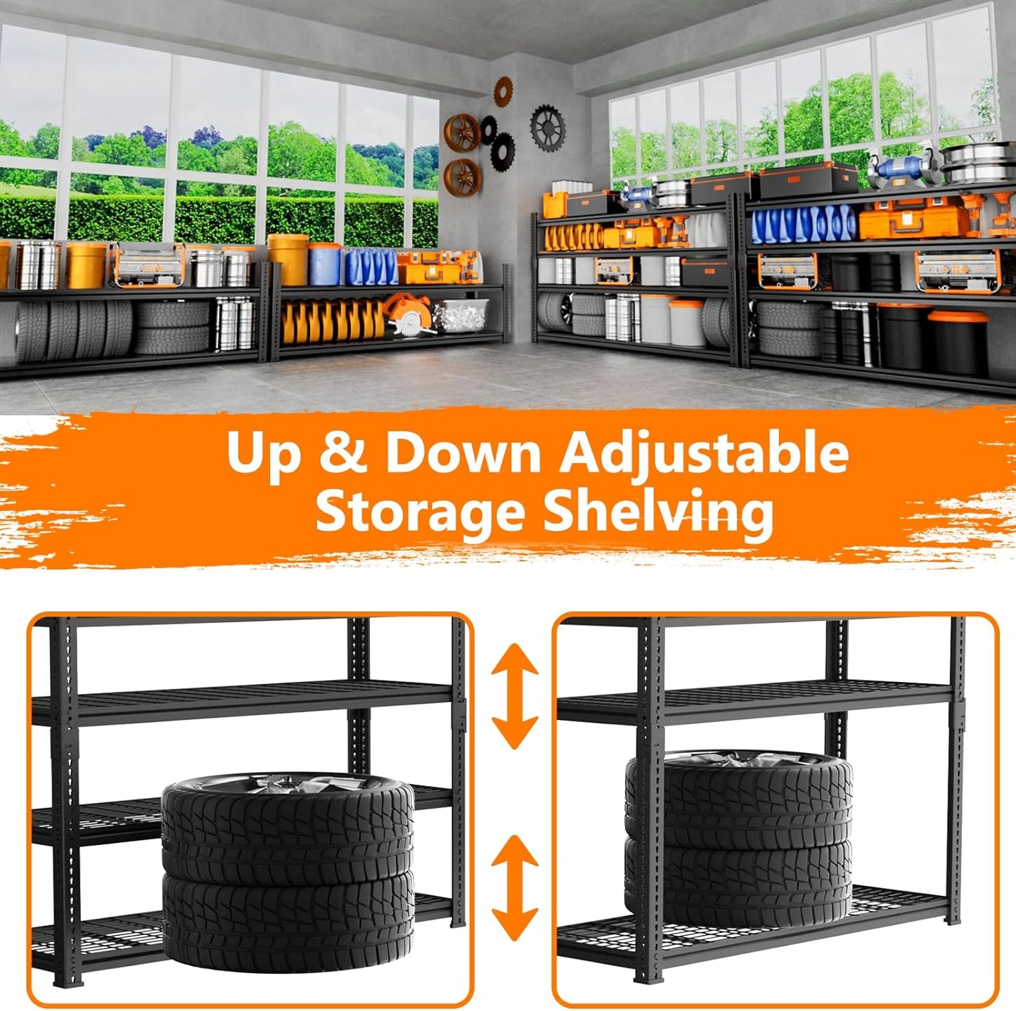 Storage Shelves Heavy Duty, 60" L x 24" W x 78" H Garage Storage Shelves Unit Loads 3700LBS, 5-tier