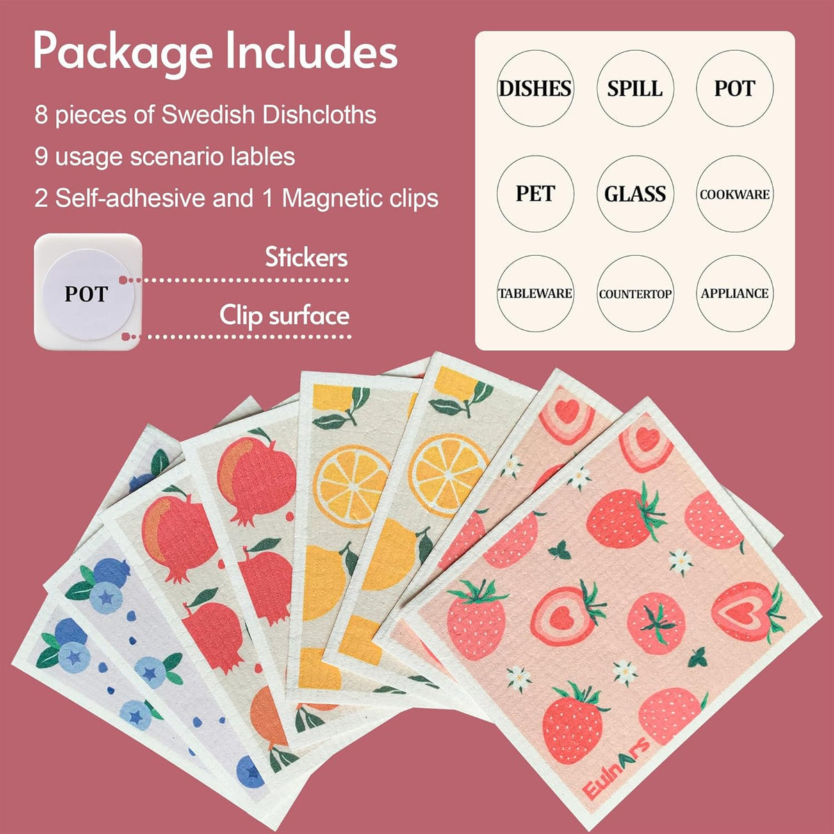 Swedish Dishcloths for Kitchen, 8 Pack Reusable Paper Towels with Clips, Non-Scratch Swedish Dish