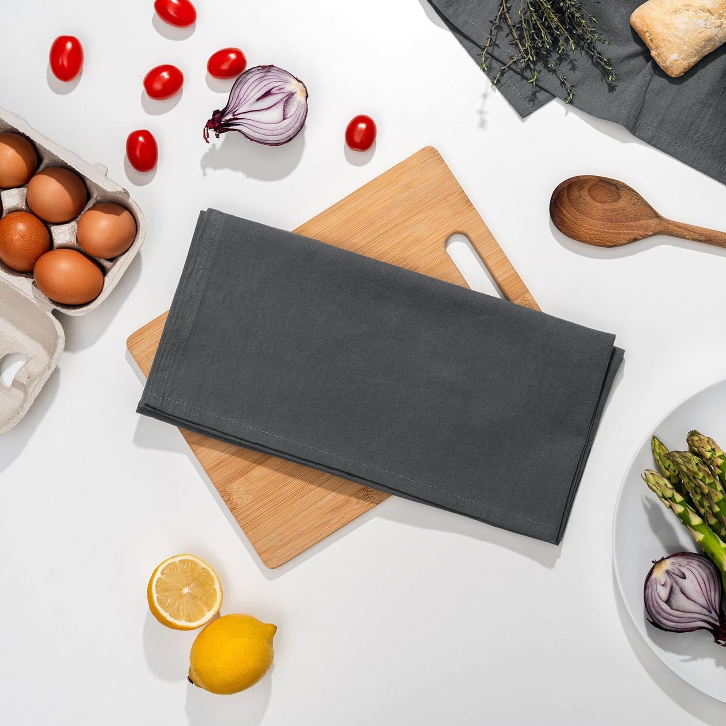 Organic Cotton Gray Tea Towels - 10 Pack, 27"x27", 100% Cotton Gray Flour Sack Towels for Kitchen