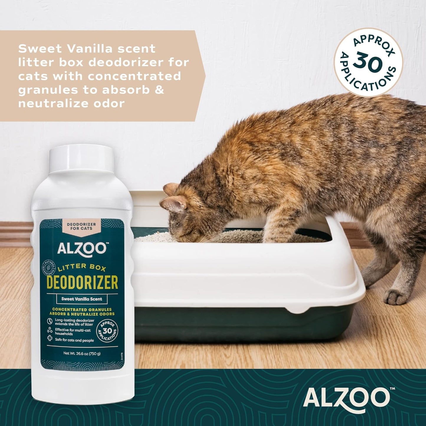 ALZOO Cat Litter Deodorizer, Concentrated Granules Absorb & Help Neutralize Odors, 100% Plant-Based