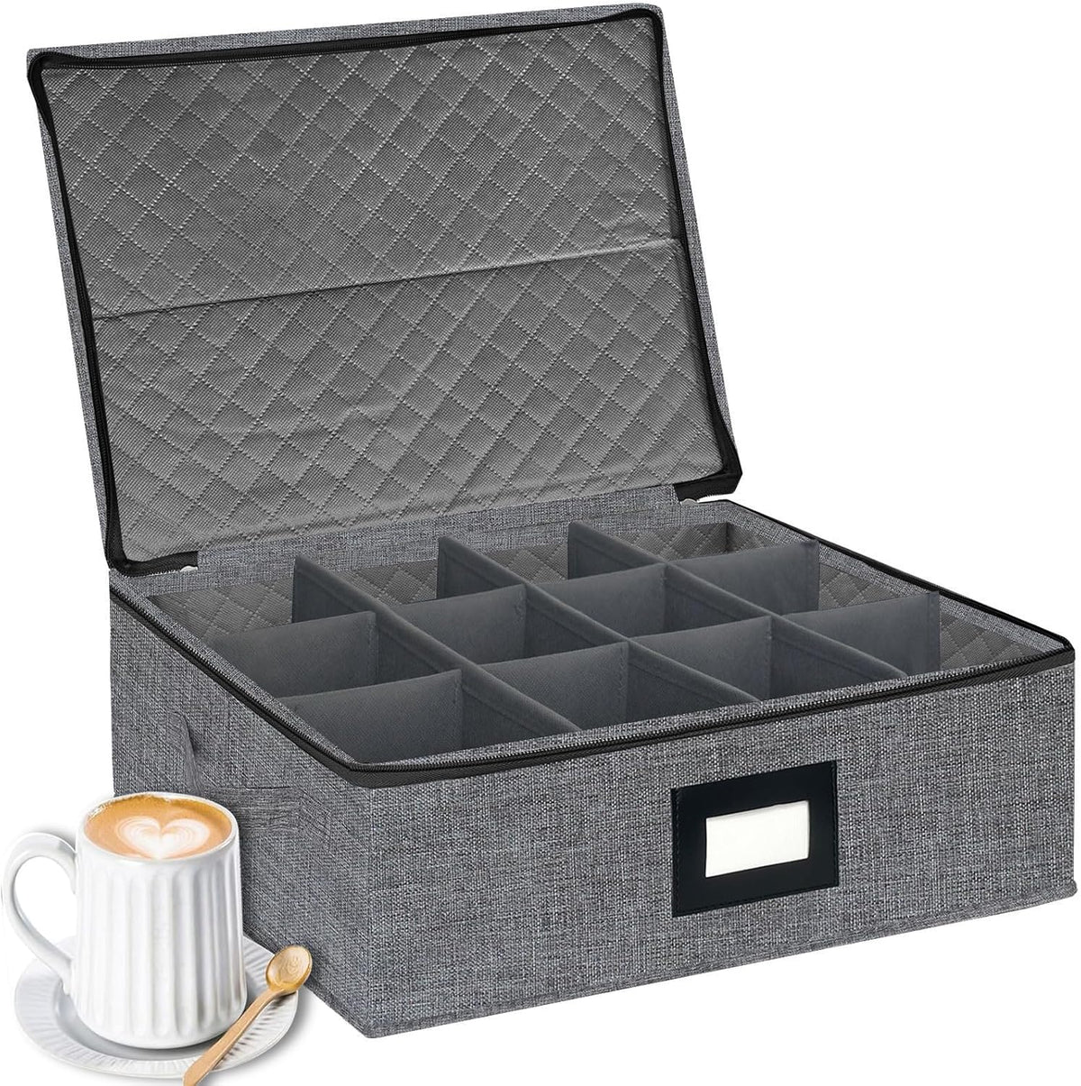 homyfort Mug Coffee Storage Box with Dividers - Stackable Glass China Storage Containers Hard Shell
