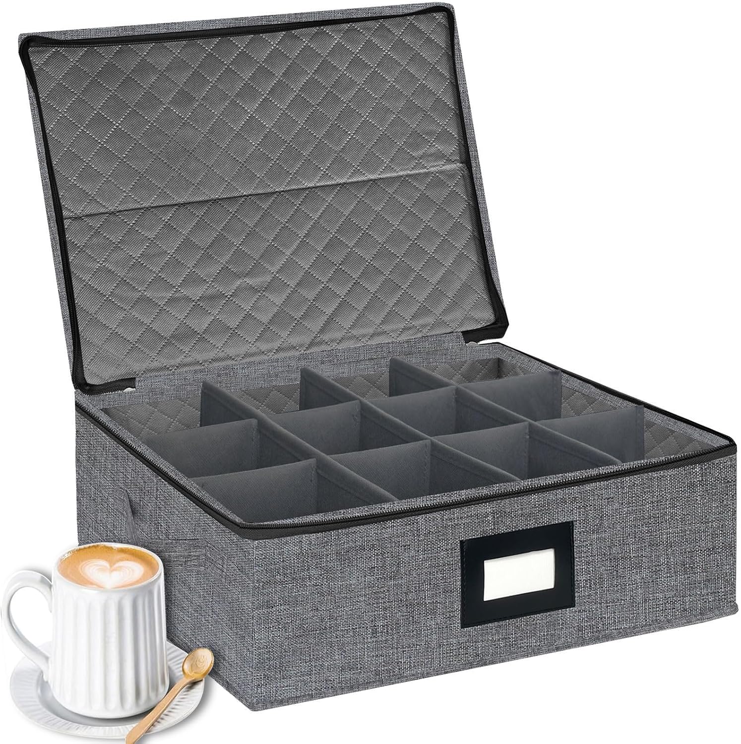 homyfort Mug Coffee Storage Box with Dividers - Stackable Glass China Storage Containers Hard Shell