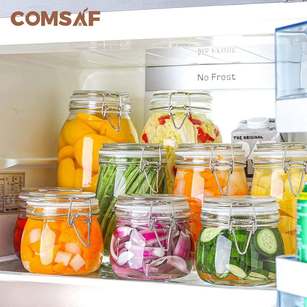ComSaf Airtight Glass Canister Set of 3 with Lids 34oz Food Storage Jar Round - Storage Container