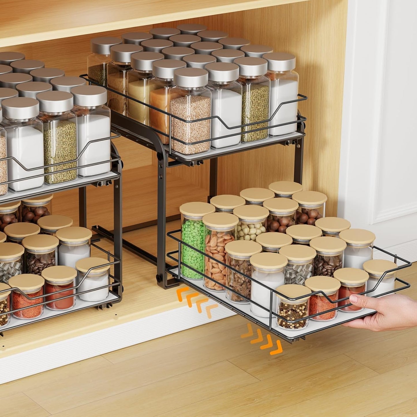 Spice Rack Organizer for Cabinet, 2 Tier Vertical Pull Out Spice Rack – Heavy Duty Metal Spice
