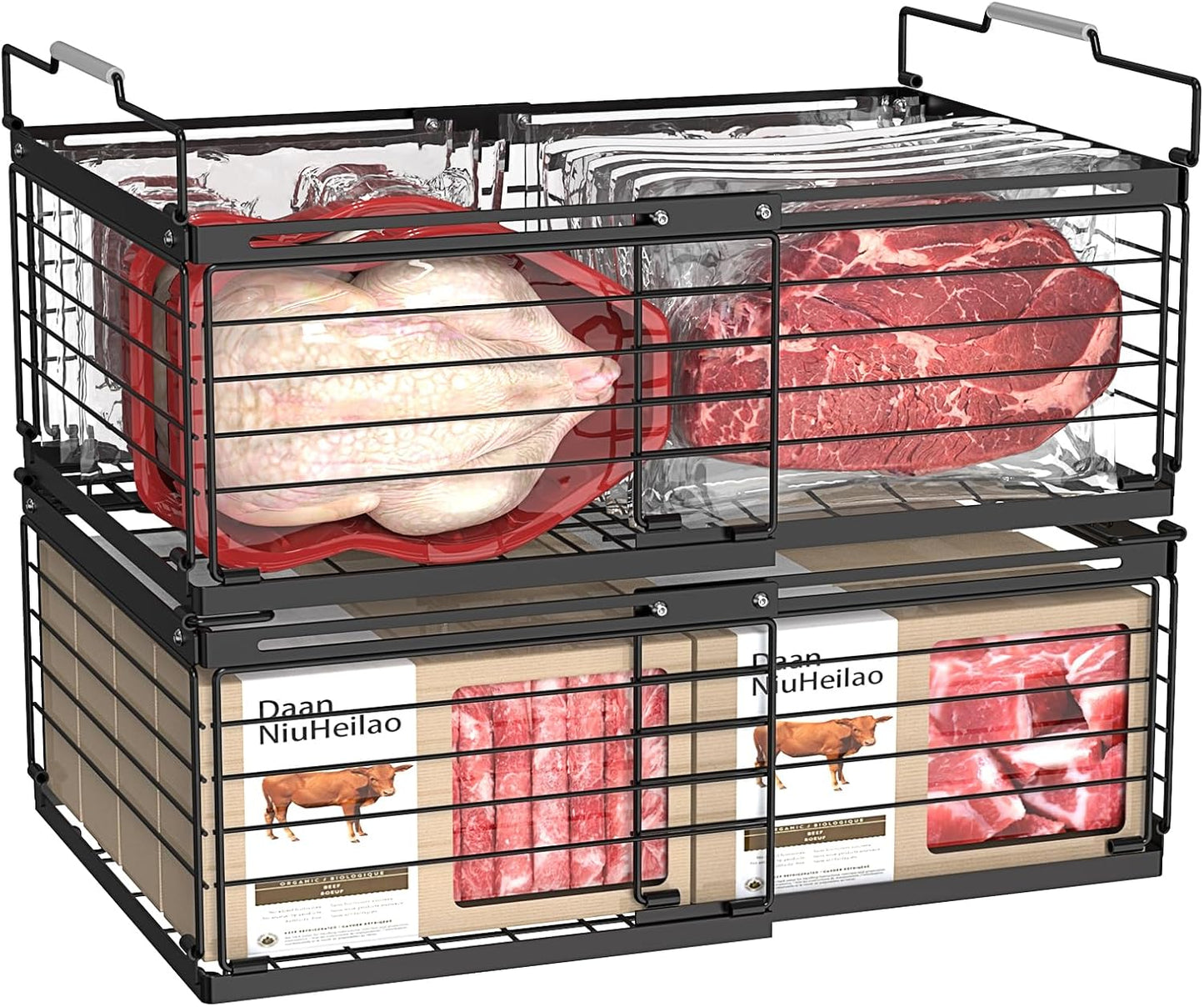NADAMOO Freezer Organizer Bins, 2 Packs Large Expandable Stackable Chest Freezer Containers with