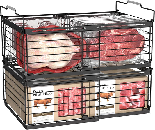 NADAMOO Freezer Organizer Bins, 2 Packs Large Expandable Stackable Chest Freezer Containers with