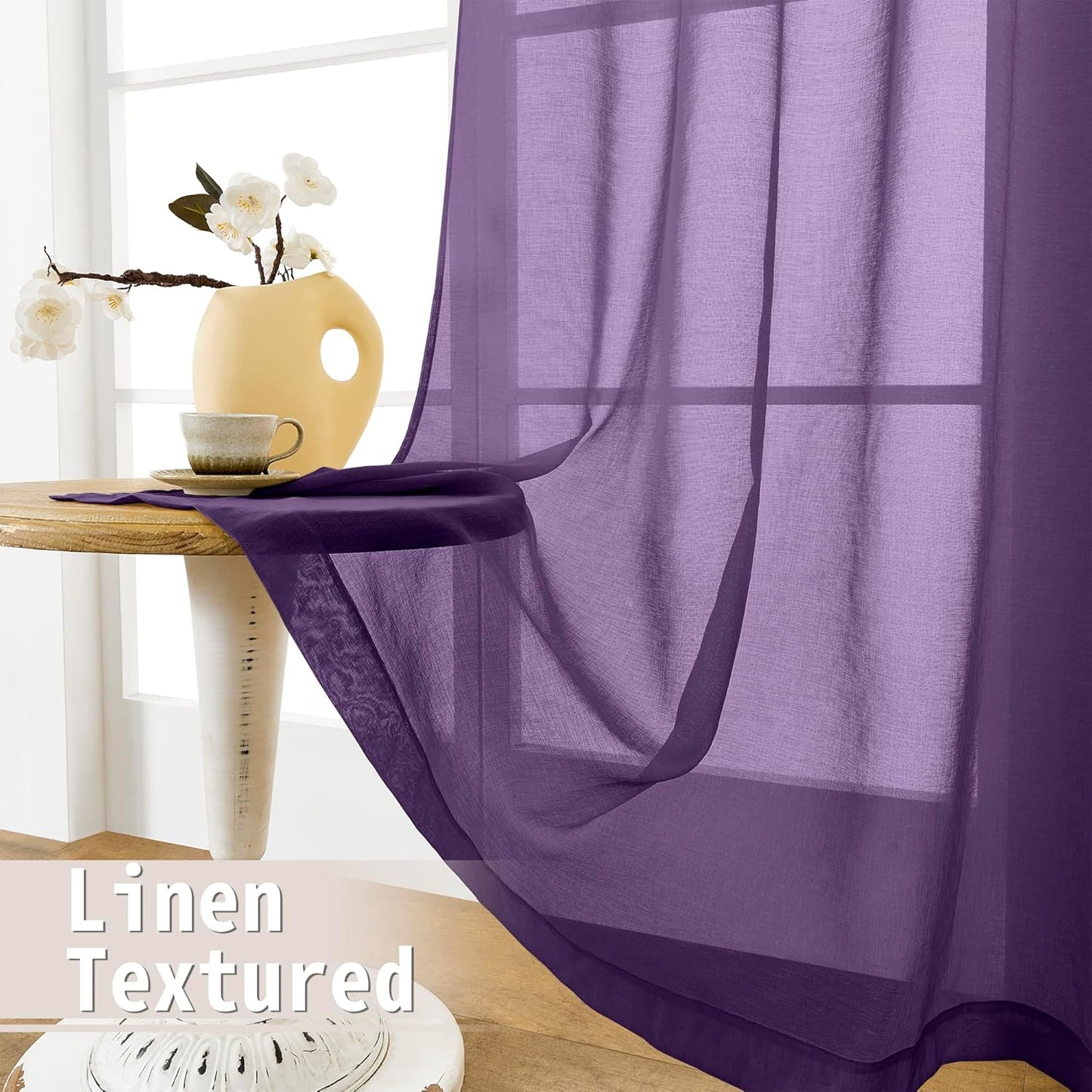 Tollpiz Sheer Door Curtain Closet Linen Textured Curtain Sheers Doorway Light Filtering Voile