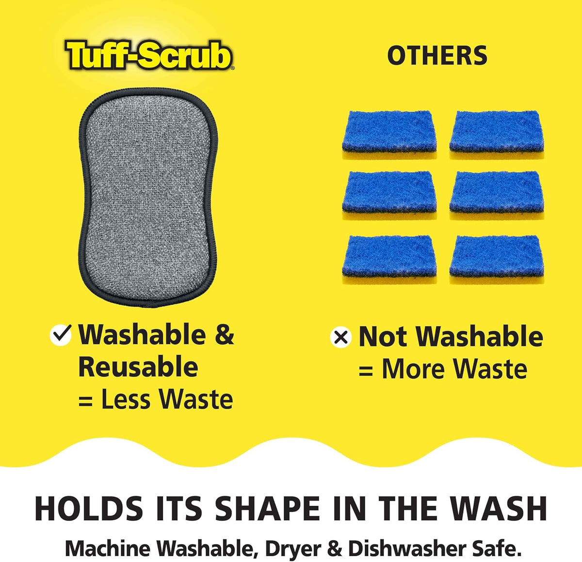Fresh Scrub-N-Wipe Pad by Tuff-Scrub, 6-Pack, Antimicrobial & Charcoal Foam for Odor Control