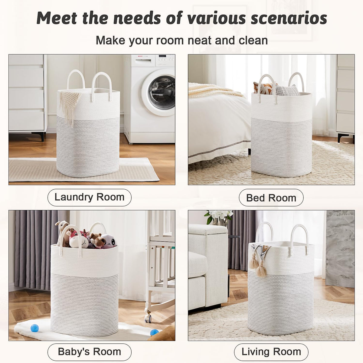 Laundry Basket,Woven Cotton Rope Laundry Hamper,Versatile Storage for Dirty Clothes,Baby Toys,and