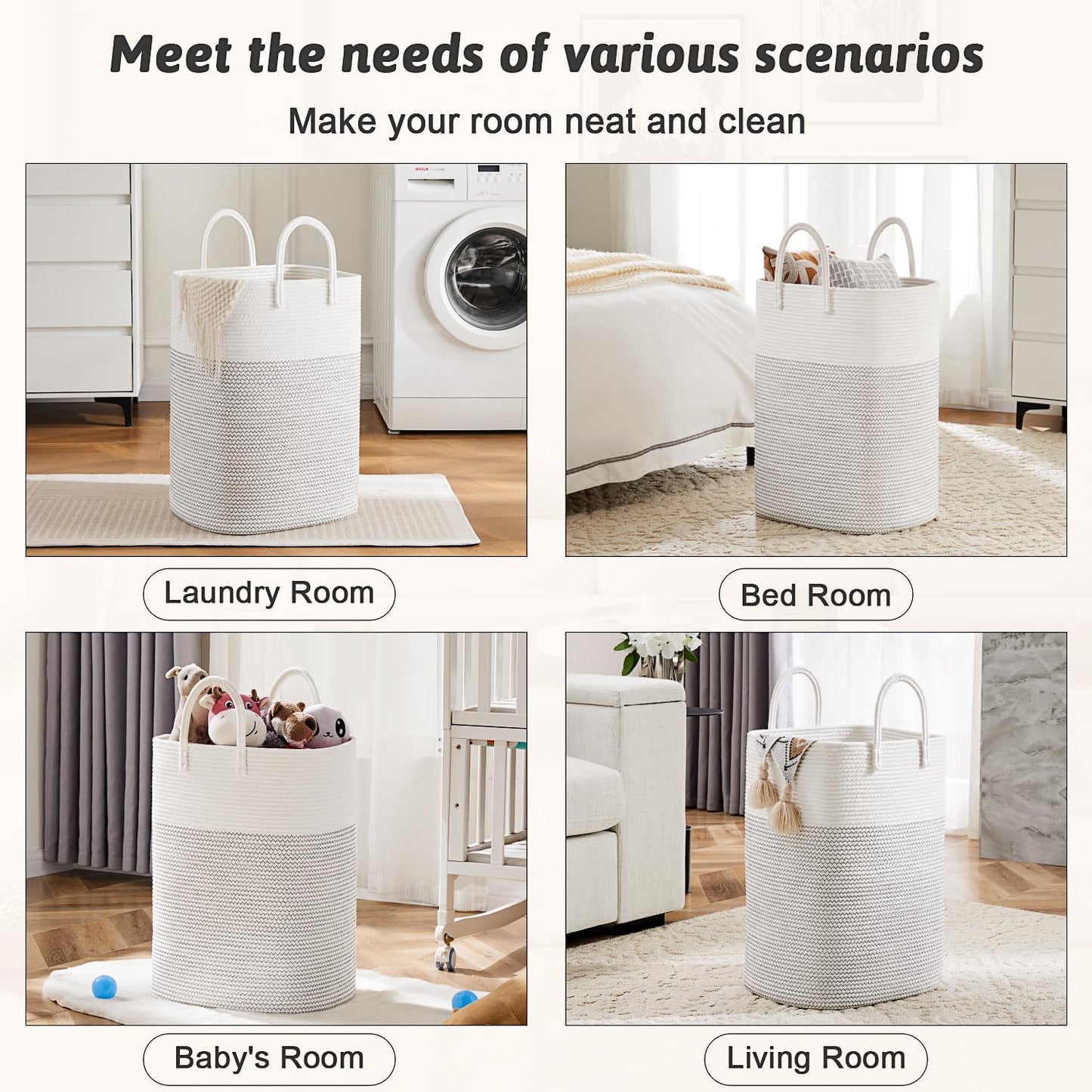 Laundry Basket,Woven Cotton Rope Laundry Hamper,Versatile Storage for Dirty Clothes,Baby Toys,and