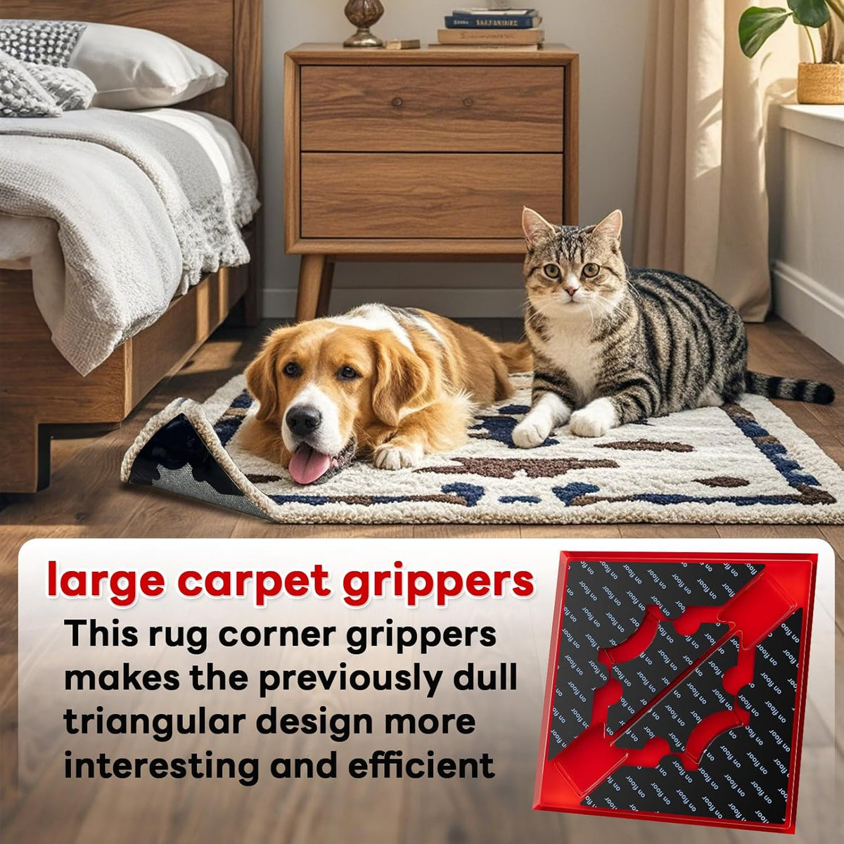 Rug Non Slip Grippers, Reusable Rug Tape Pads for Hardwood Floors, Strong Carpet Gripper for Area