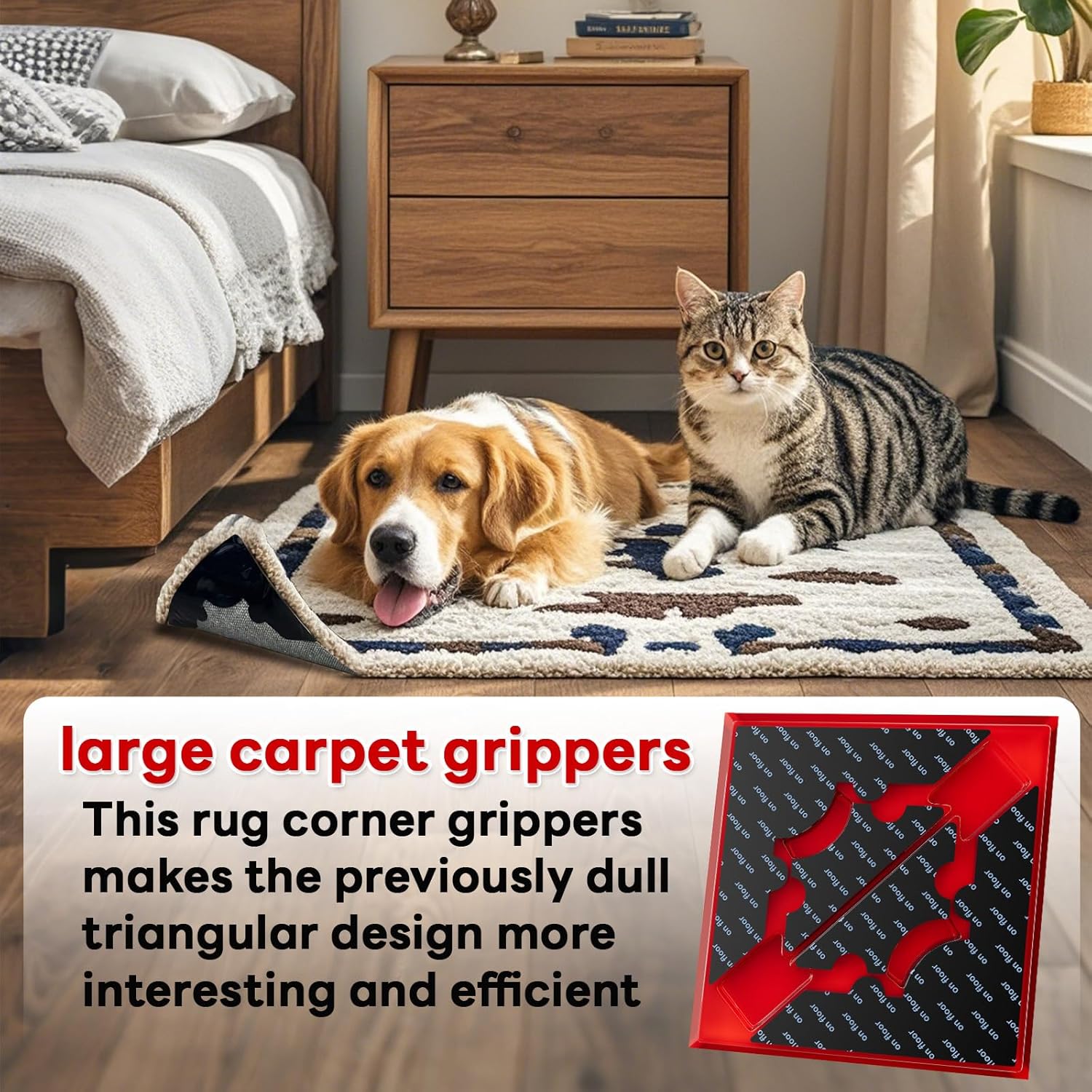 Rug Non Slip Grippers, Reusable Keep Rug Corner Down Tape Pads for Hardwood Floors, Strong Carpet