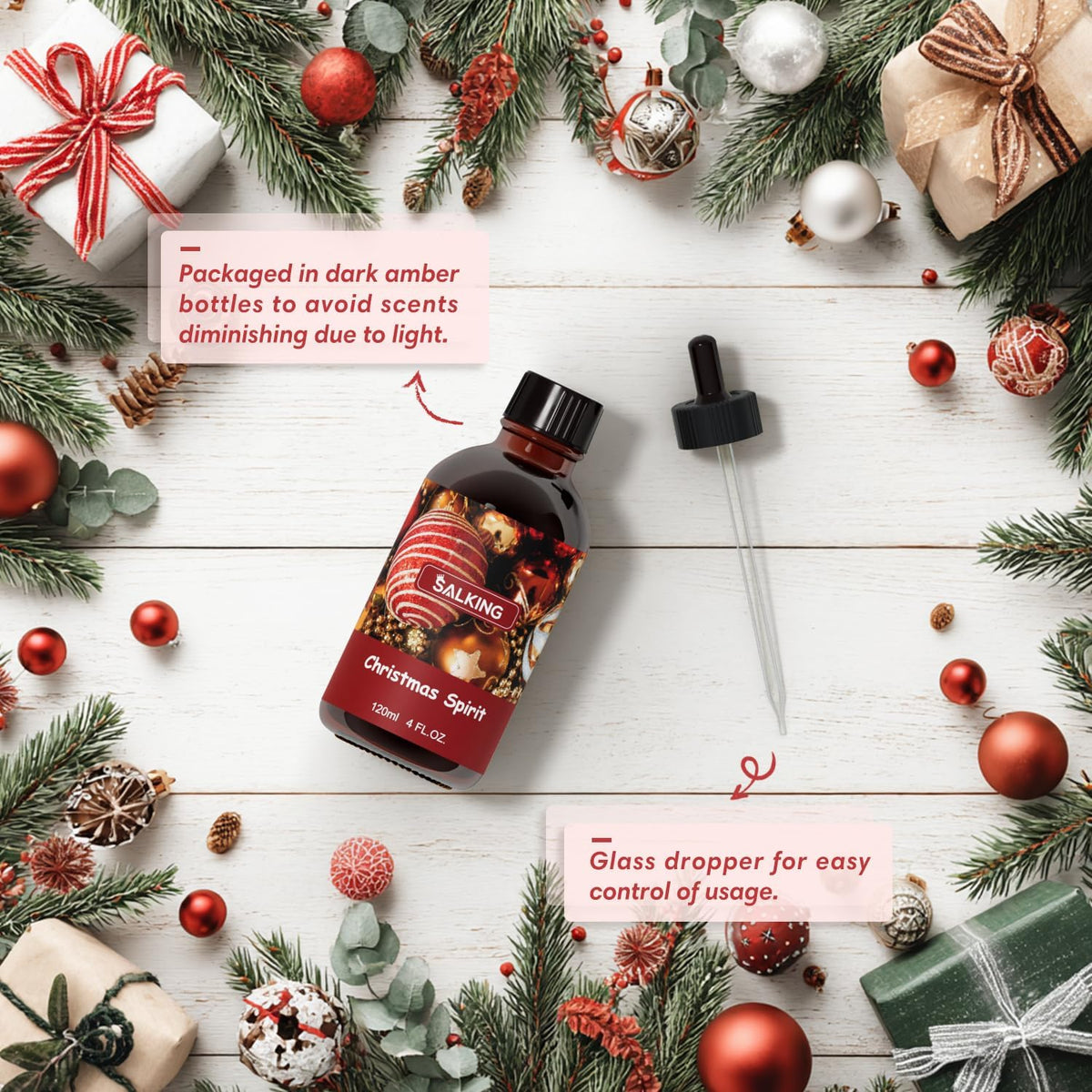 SALKING Christmas Spirit Fragrance Oil, 120ml (4 Fl Oz) Premium Essential Oils for Diffuser, Candle