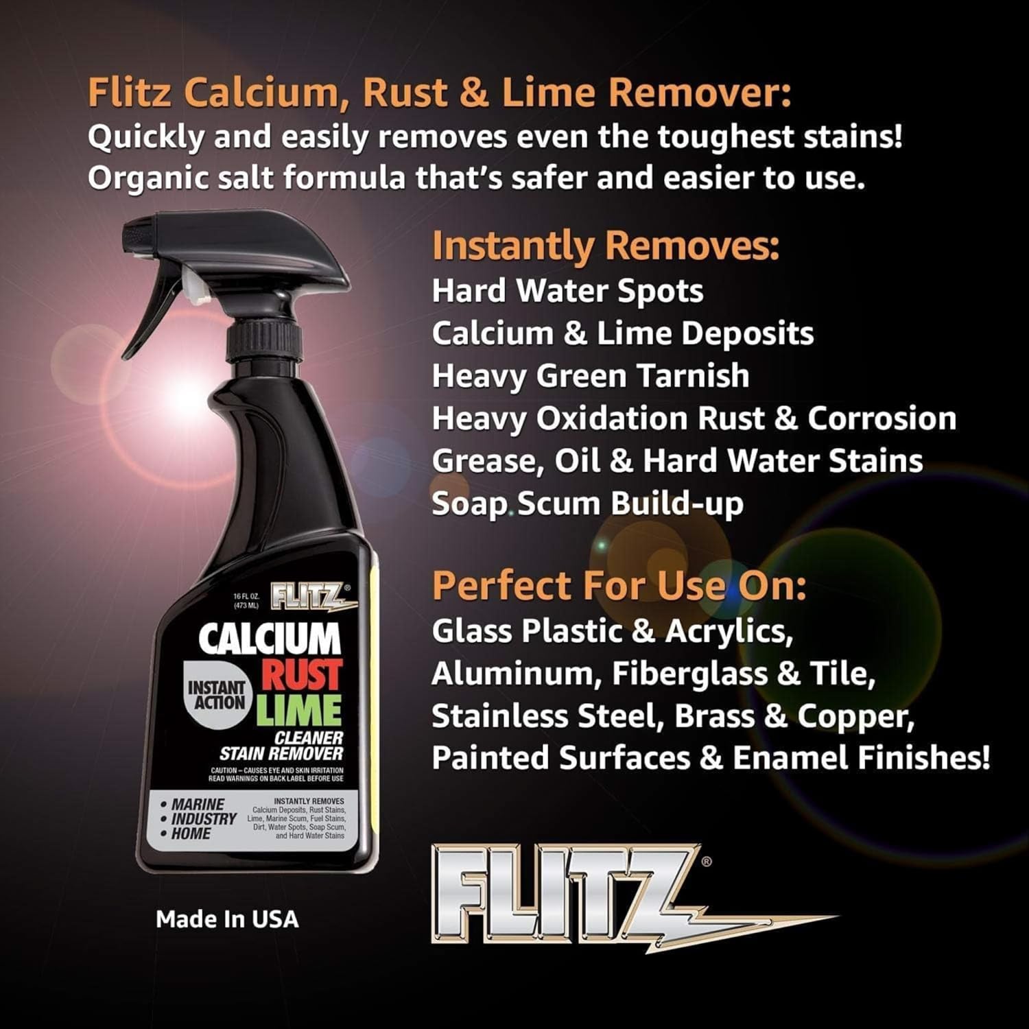 Flitz Calcium, Rust, & Lime Remover - 16oz Bottle of USA-Made Limescale Remover for Toilets