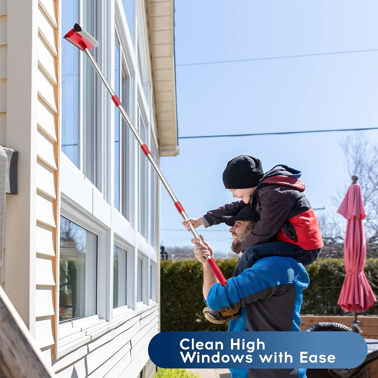 DSV Standard Window Squeegee, 2-in-1 Window Cleaner with 55" Extension Poles, Window Washing Kit