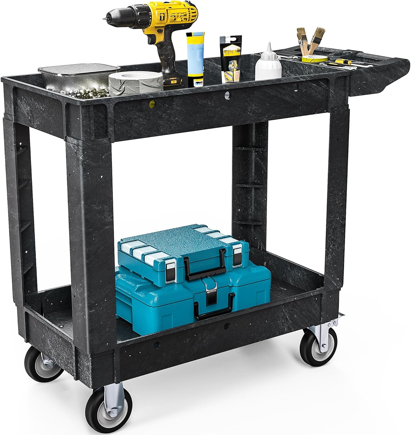 DWVO Utility Cart, 1000 lbs Capacity, 2 Shelf Heavy Duty Plastic Service Utility Cart on Wheels