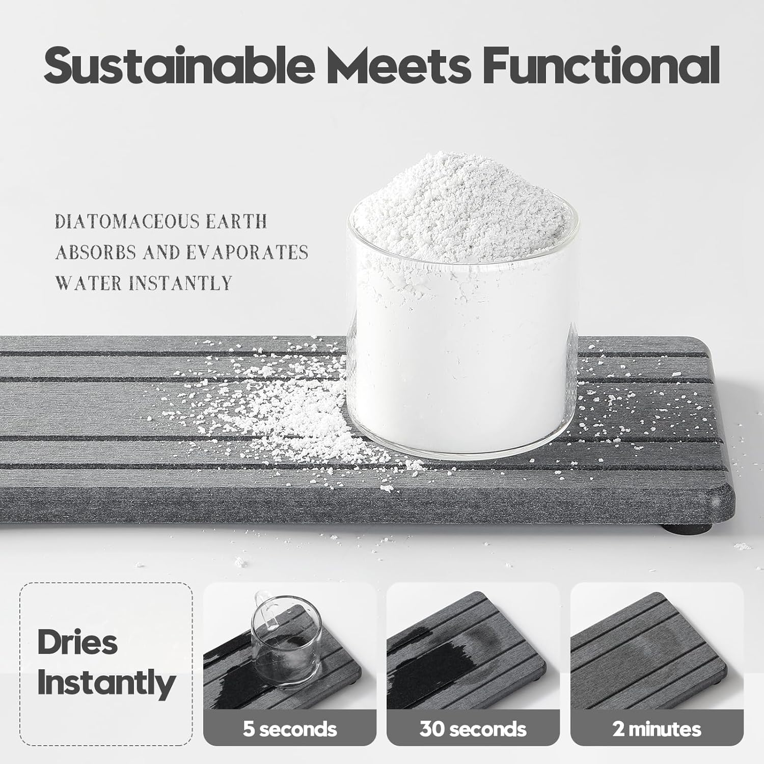 2PCS Diatomite Quick Stone Drying Tray Mat For Bathroom & Kitchen Counter, Instant Dry Water
