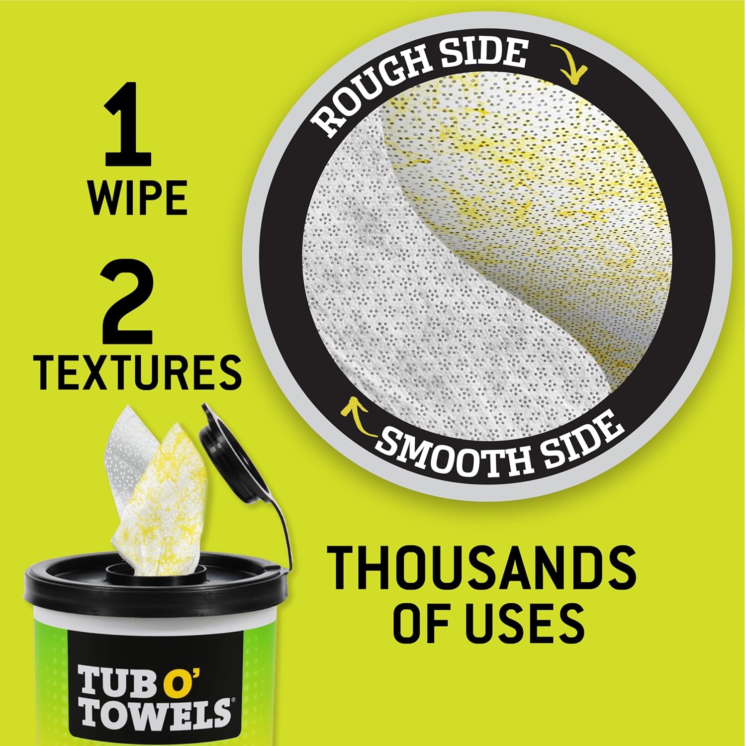 Tub O’ Towels TW75 Heavy-Duty 10" x 12" Size Multi-Surface Cleaning Wipes, Dual Texture, 75 Count