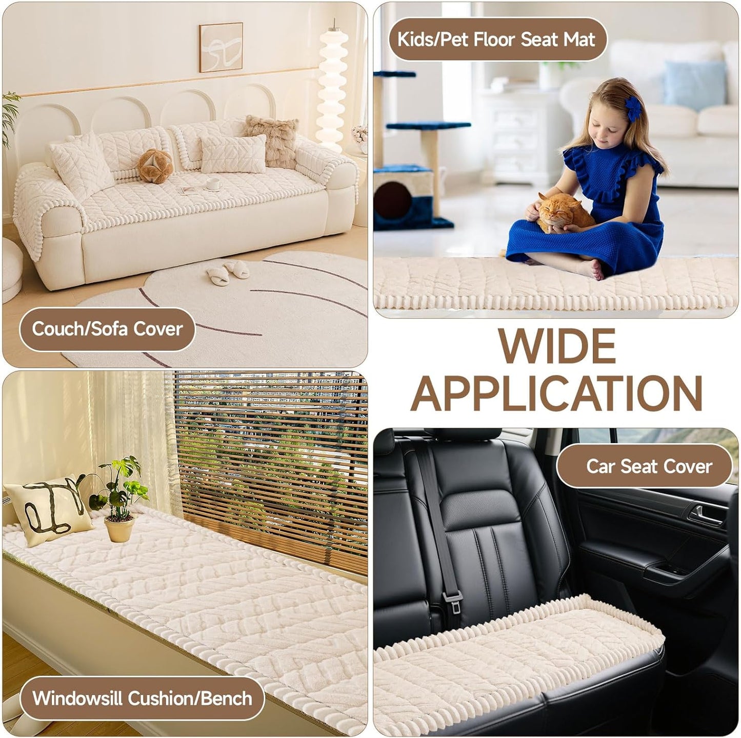 OTOB Pet Couch Covers for 3 Cushion Couch Sofa, Washable & Non Slip Fuzzy Plush Sofa Cushion