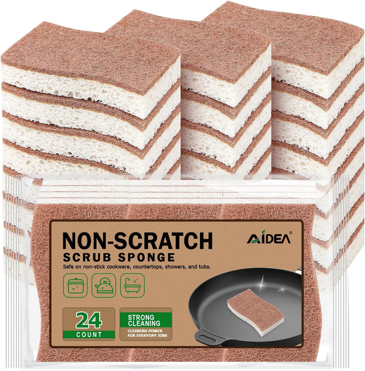 AIDEA Sponges Non Scratch, 24Count, Natural Sponge for Non Stick Cookware, Sponges Kitchen