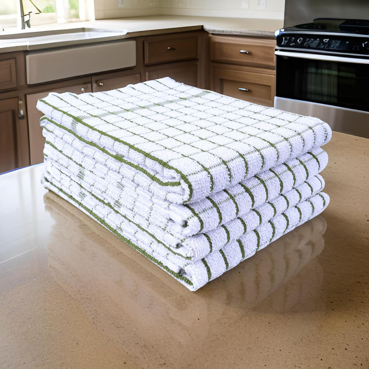 AMOUR INFINI Kitchen Towels Set of 4 - Highly Absorbent, Super Soft Terry Cotton 20x28 Inch Dish