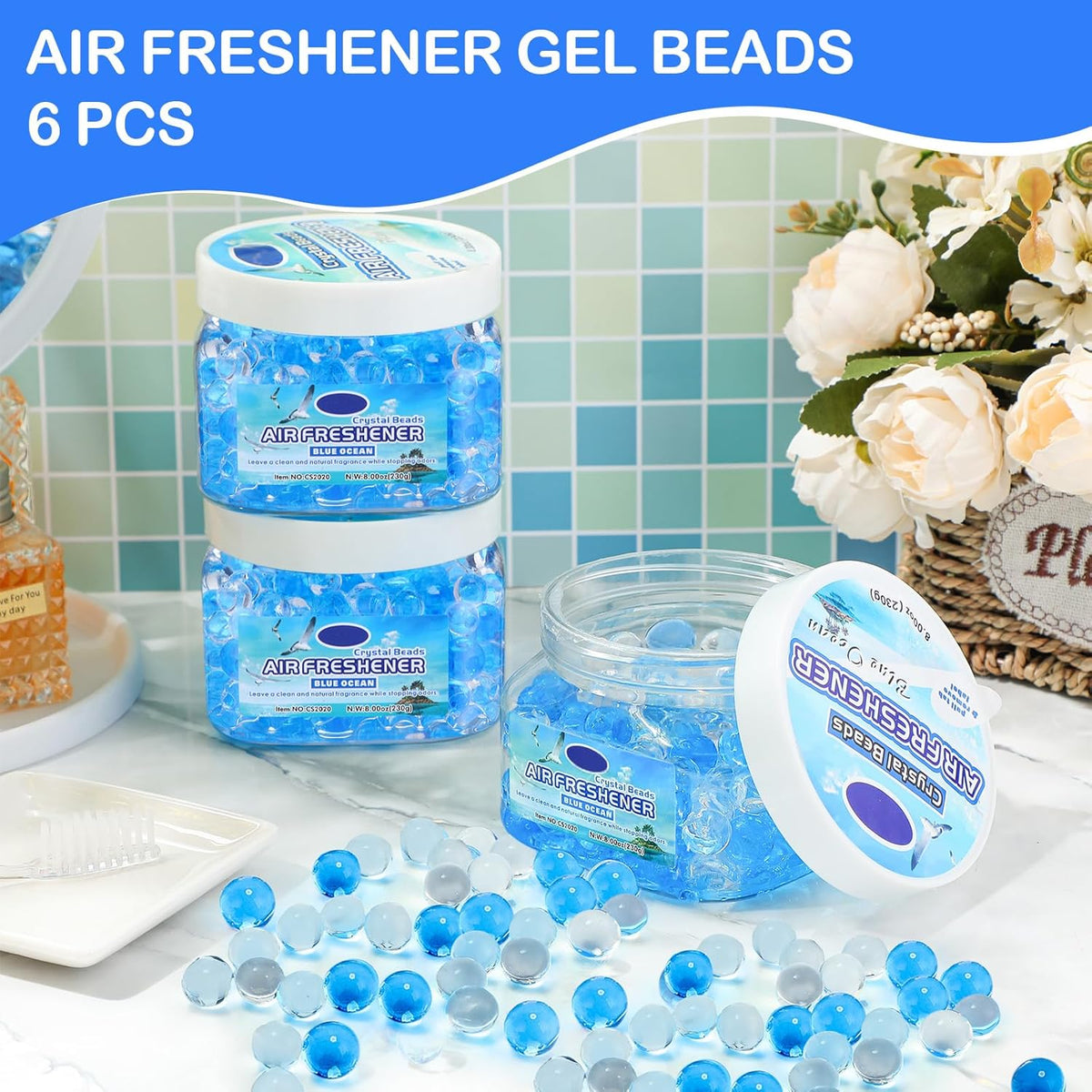 6 Pcs Air Freshener Gel Beads Bulk Odor Eliminator Beads Odor Removing Gel for Home, Bathrooms
