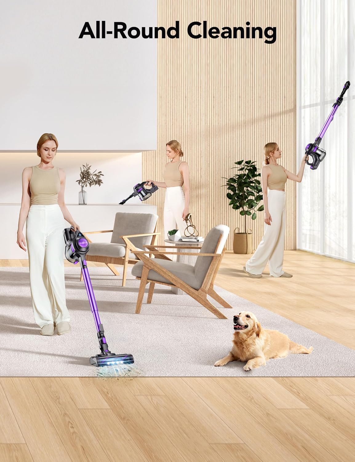 Cordless Vacuum Cleaner, Rapid Clean 23 Kpa Powerful Suction, 1.3 L Large Capacity, 2 Modes &