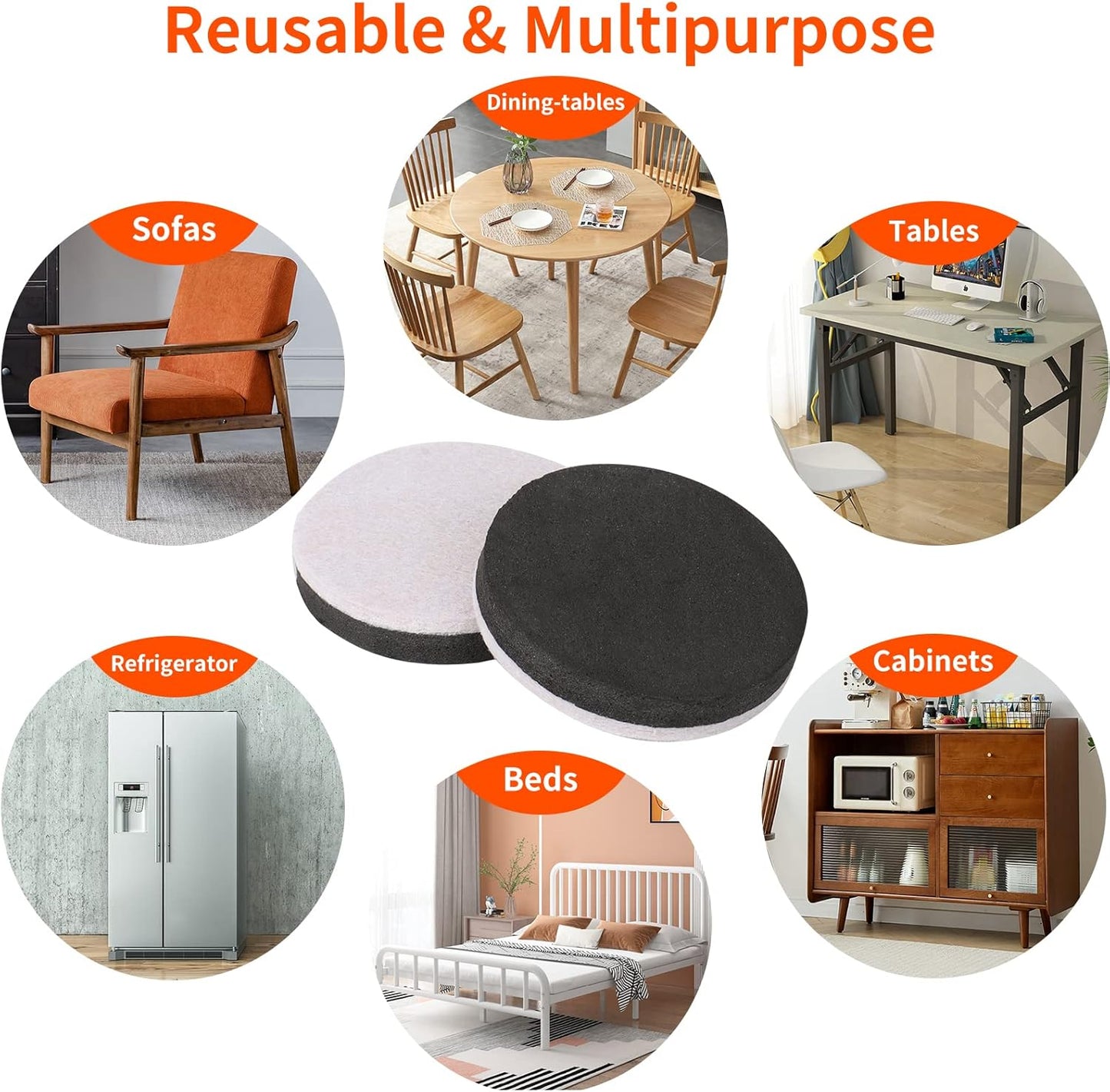 Ezprotekt 3.5" Felt Furniture Movers Sliders for Hardwood & Vinyl Floors, 16 Pcs Round Reusable