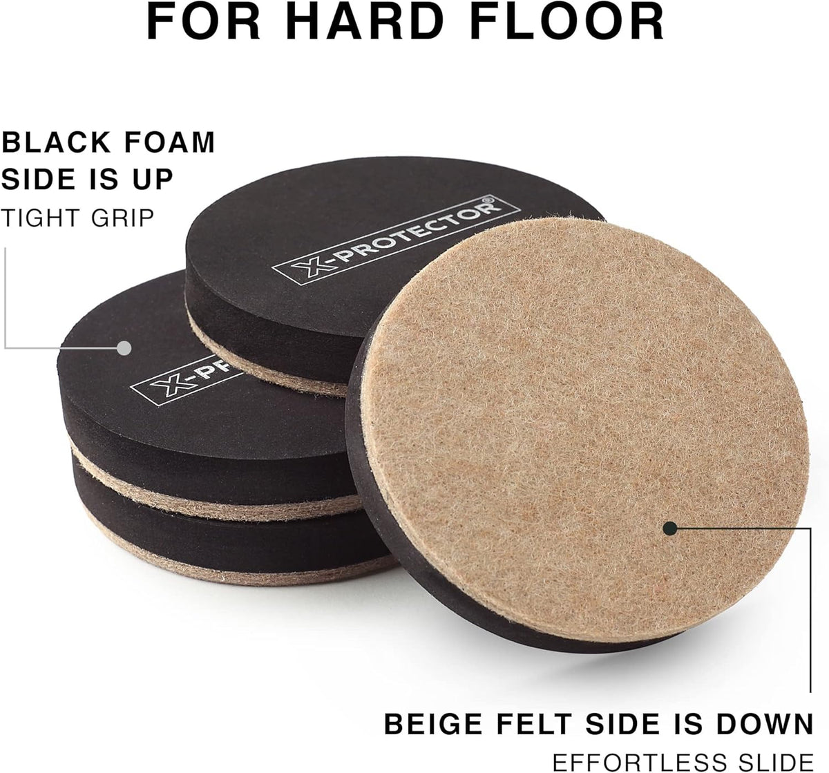 Felt Furniture Sliders Hardwood Floors X-PROTECTOR – 16 PCS 3 1/2" Furniture Sliders – Heavy Duty