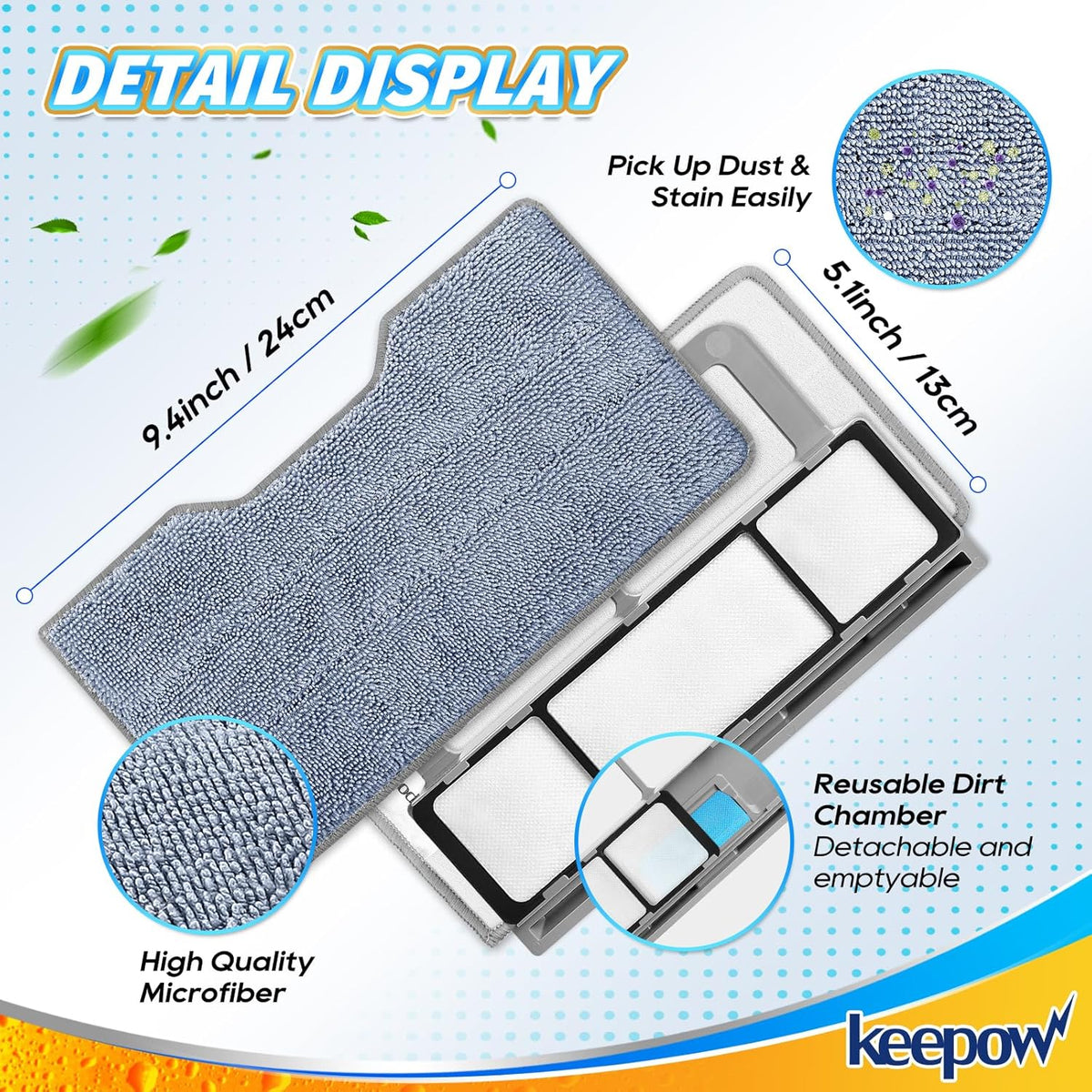 KEEPOW Reusable Mop Replacement Pads Compatible with Shark Vacmop VM252 VM200P12 VM252P10 VC205