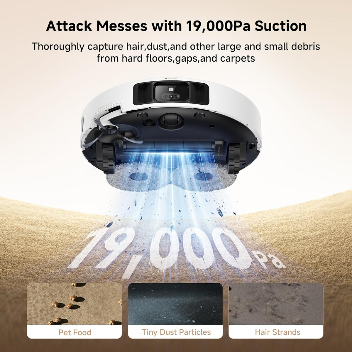 Mova P50 Pro Ultra Robot Vacuum and Mop, 19,000Pa Suction with Anti-Tangle Brush, Removable &