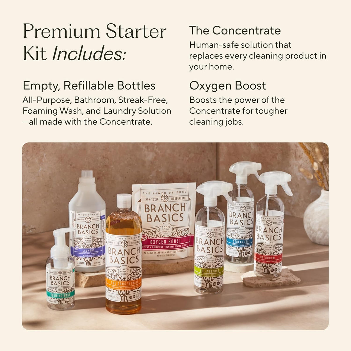 Branch Basics Premium Starter Kit: All Purpose, Glass, and Bathroom Cleaner plus our Foaming Wash